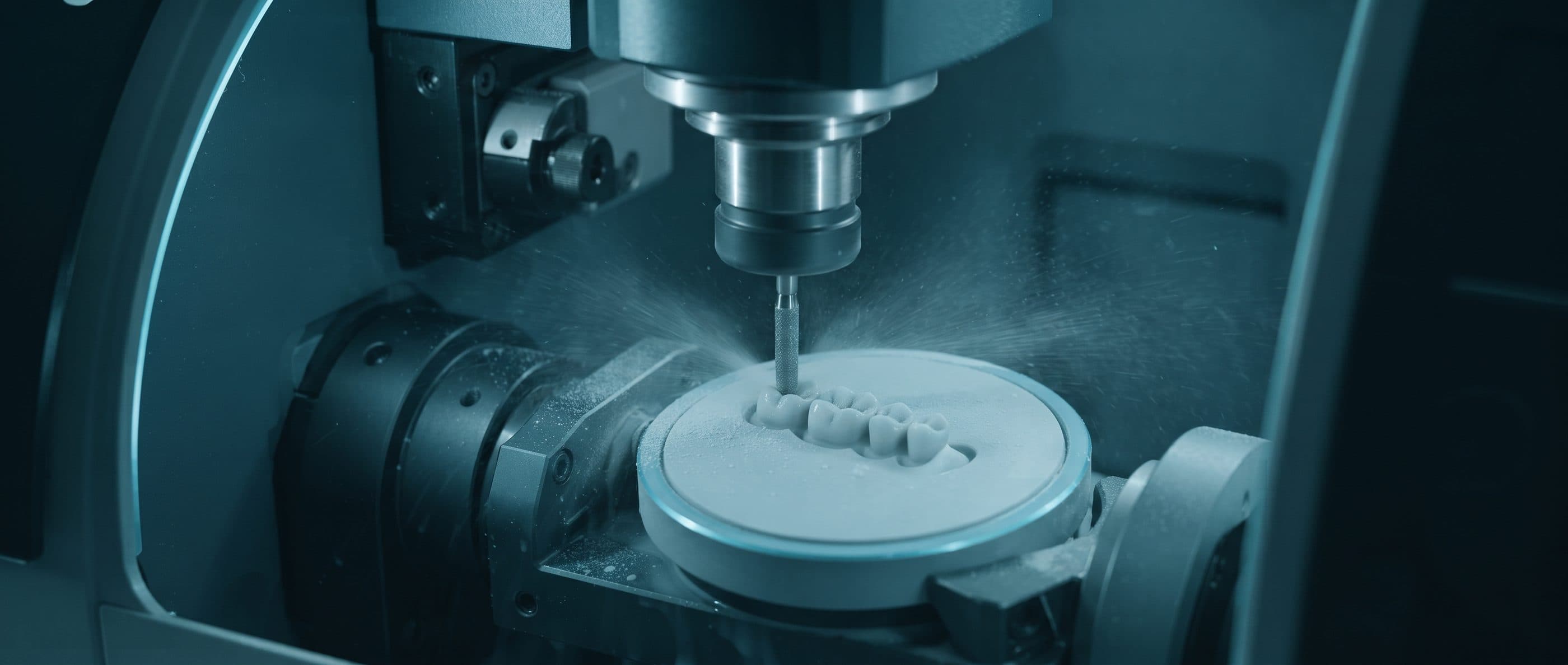 Fräsmaschine bei der Arbeit an einem Zirkonrohling